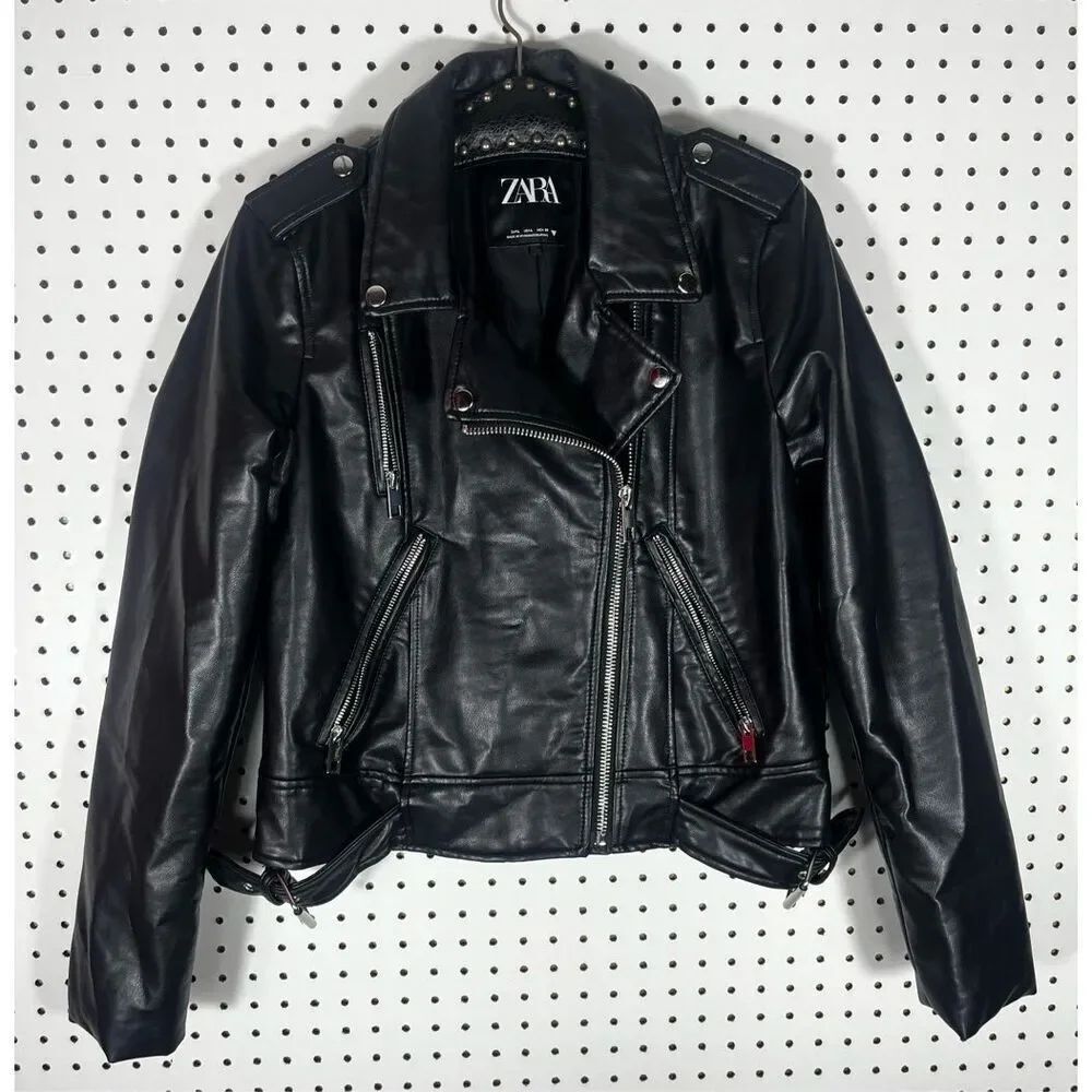 Zara faux Leather motto jacket size L